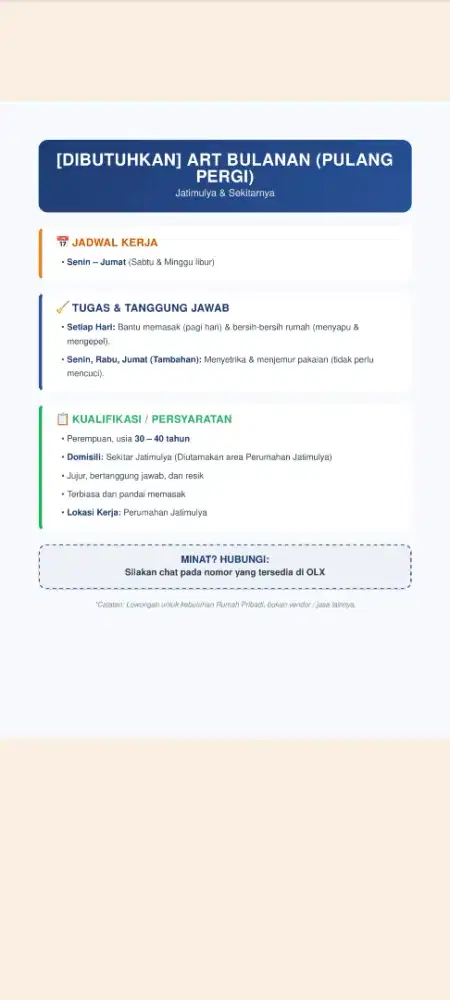 DIBUTUHKAN ART PULANG PERGI