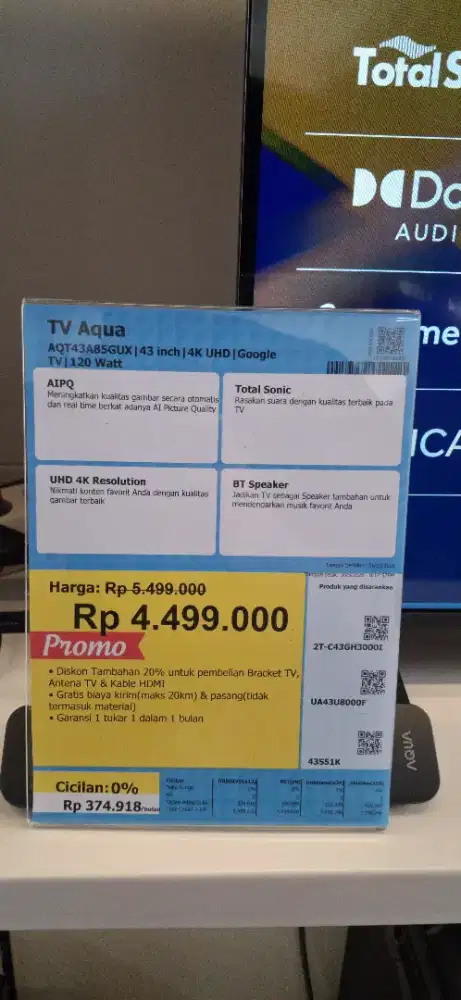 TV AQUA AQT43A85GUX 43 Inch Google Tv 4K