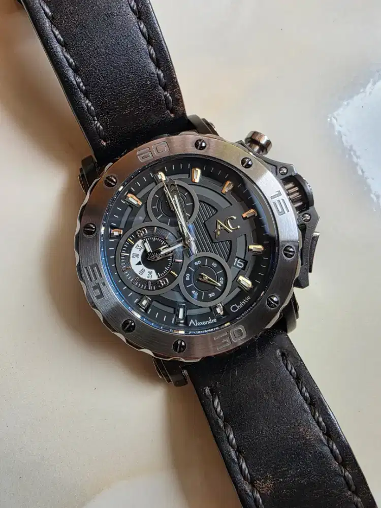Jam tangan AC 9205 Alexandre Christie chronograph leather strap mulus