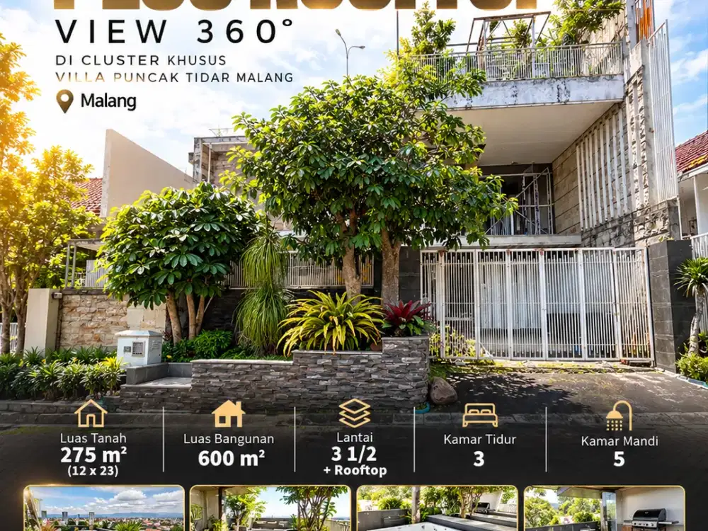 Rumah Modern plus rooftop 360’ di Villa puncak Tidar Malang