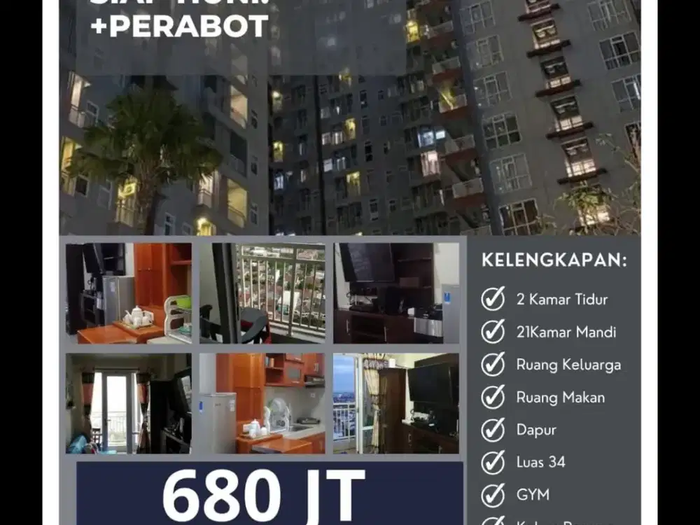 Apartemen Vida View Panakkuknang  2 BR T34 Lantai 28+Perabot Banyak Fasilitas Kolam Renang Security Minimart/Supermart Dkt Mall MP Rp 680 JT