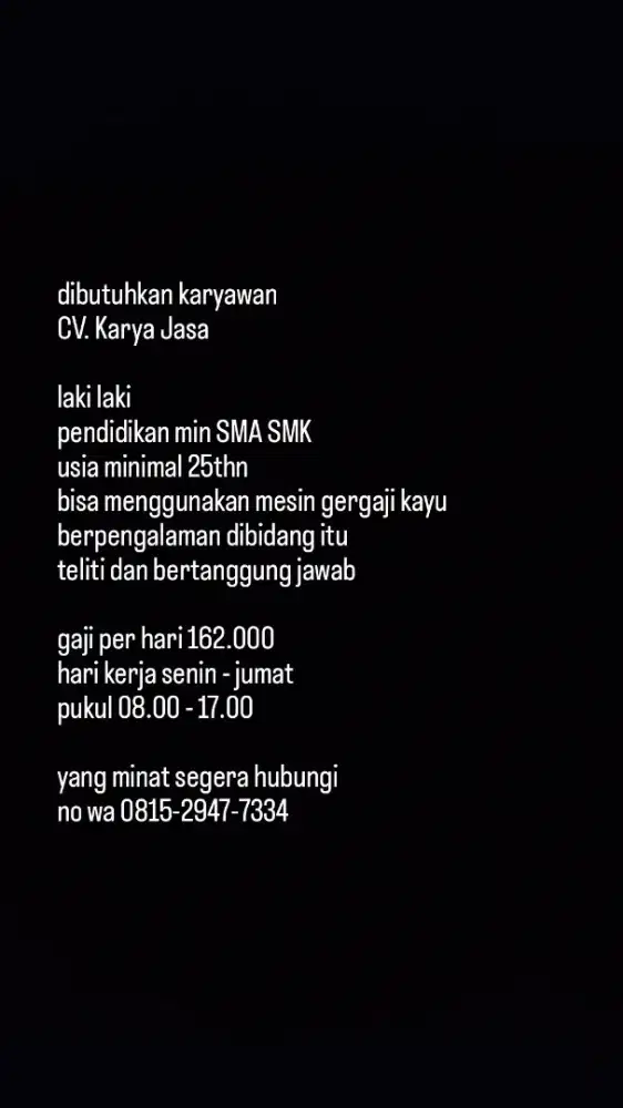 LOWONGAN PEKERJAAN