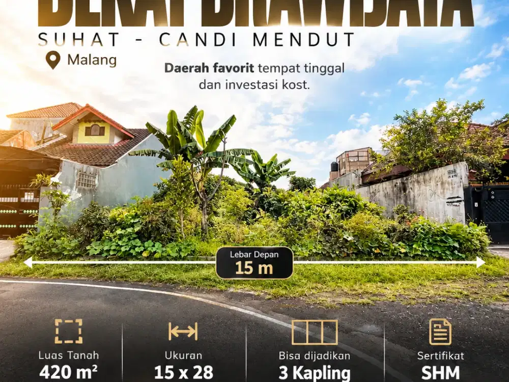 Tanah strategis dekat UB Suhat di Candi Mendut Malang