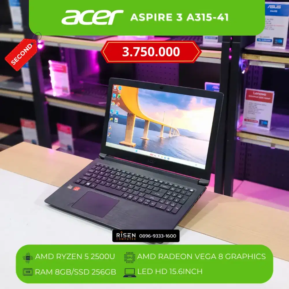 ACER ASPIRE 3 A315-41 AMD Ryzen 5 2500U RAM 8GB SSD 256GB HD 15,6inch