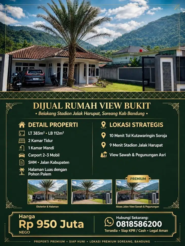 DIJUAL RUMAH VIEW BUKIT & SAWAH (BLK STD. SI JALAK HARUPAT)