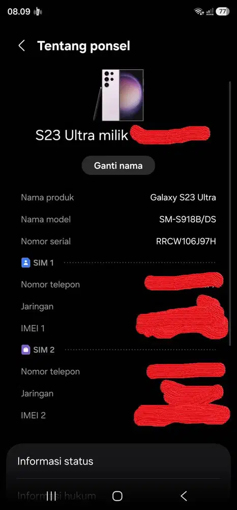 Samsung S23 Ultra Pink Varian 12 GB/512 GB
