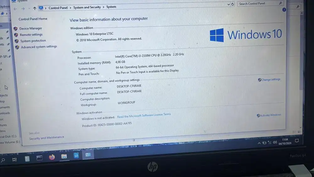 Laptop HP Ram 4 GB