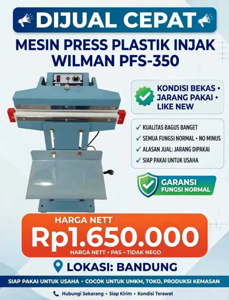 Mesin press plastik injak merek Wilman PFS-350 / PEDAL impluse seale