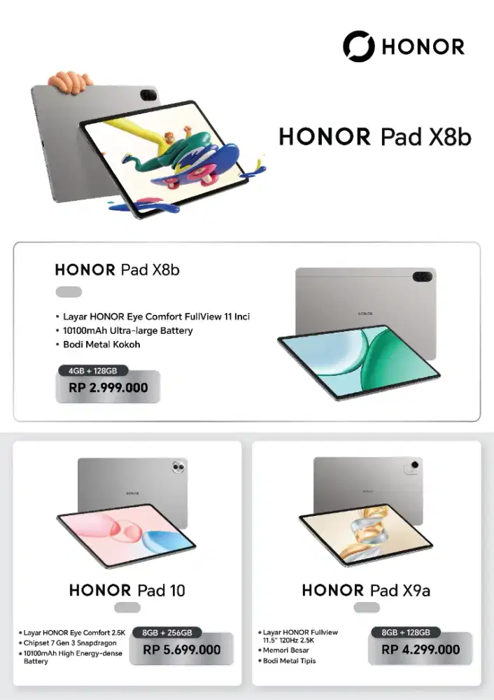 Honor Pad series, cash/kredit
