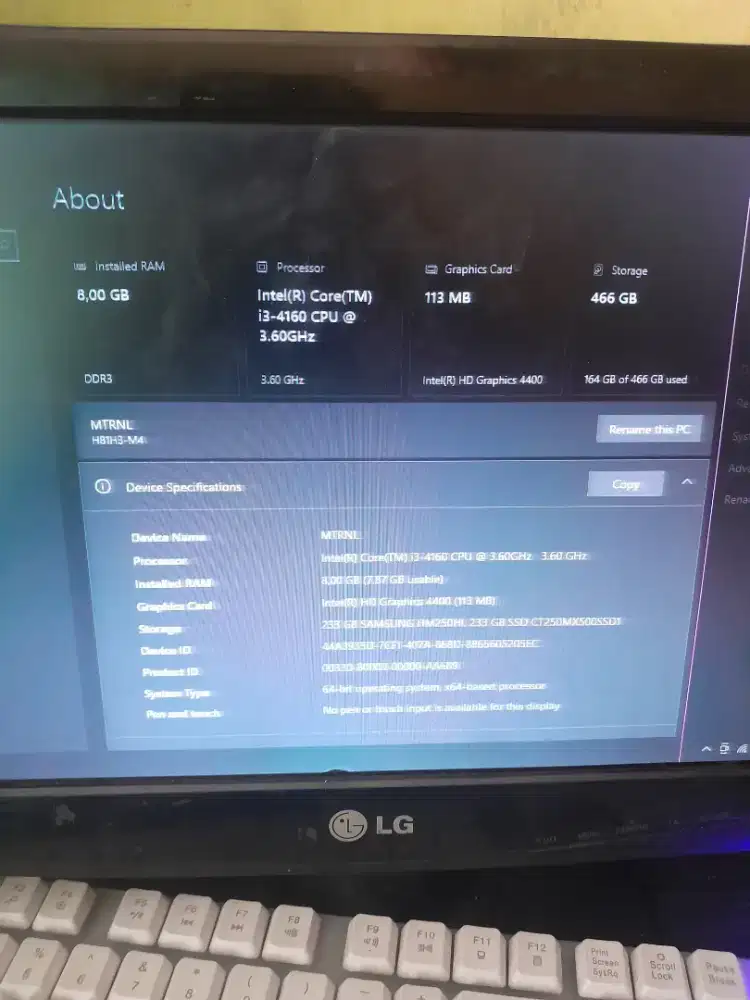 PC i3 4160 RAM 8GB SSD 250GB + HDD 250GB CPU ONLY Siap Pakai