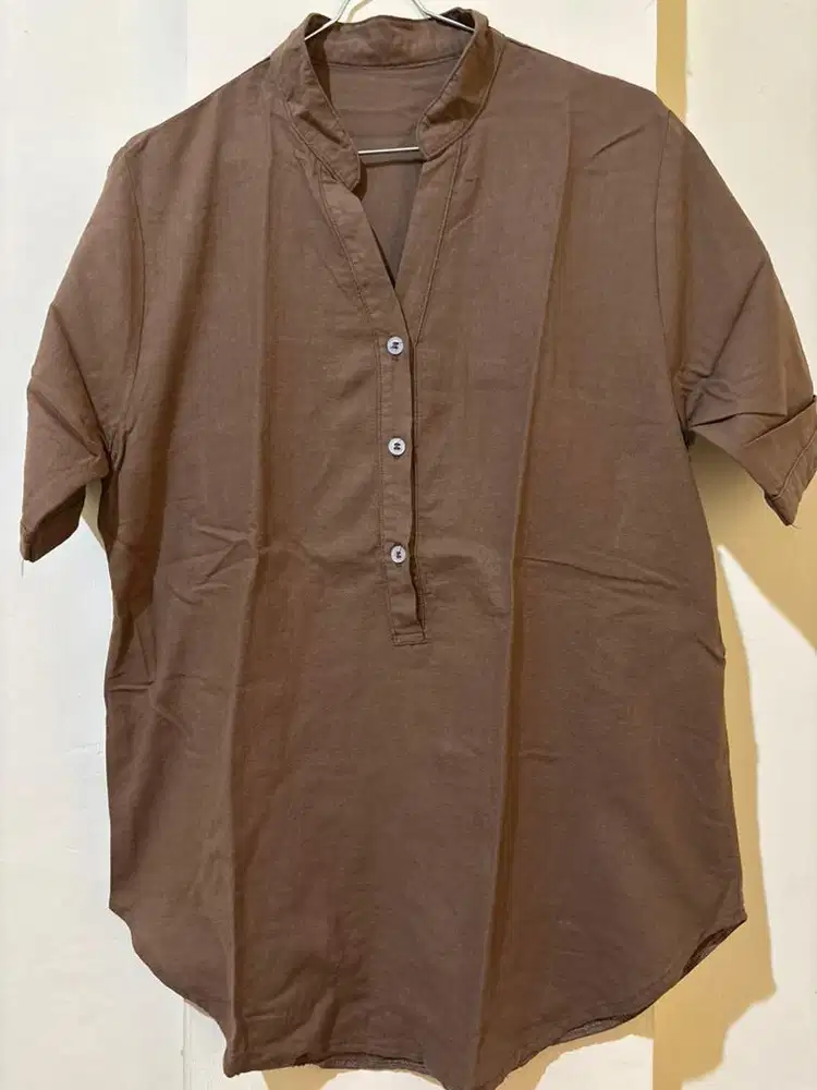 Baju Kerah Shanghai Coklat Walnut