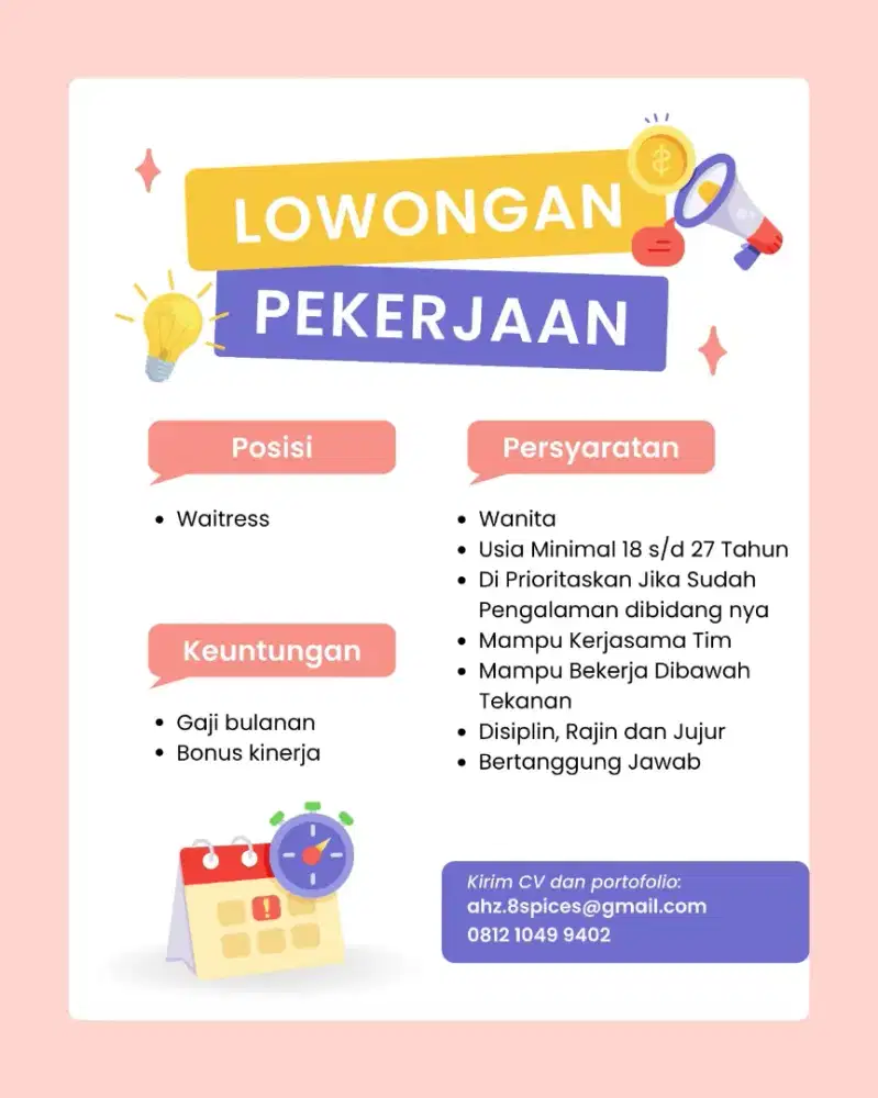 Dibutuhkan Staff Restoran Waitress Wanita