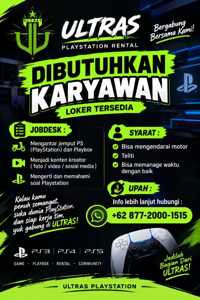 Ultras PS.Dicari karyawan khusus dibidang content creative dan promosi