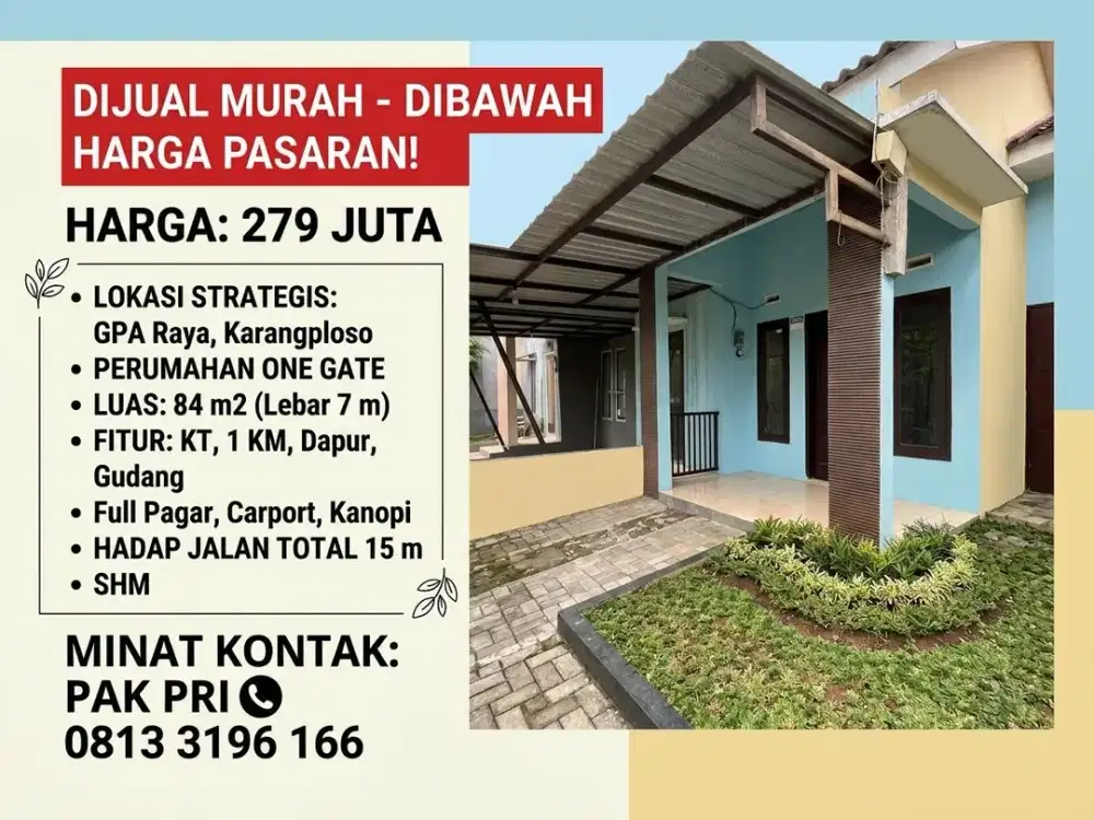 Jual Cepat Below Market! Rumah Minimalis Strategis di GPA Raya Karangploso Malang - SHM