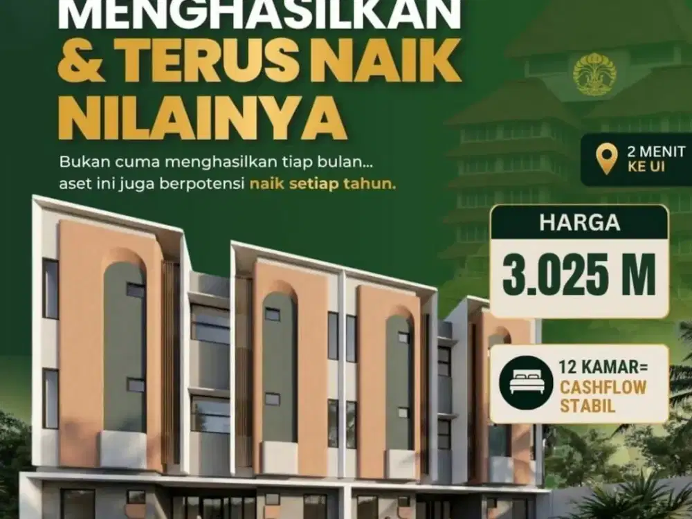 Jual Rumah Kost 12 Kamar di UI Depok Full Furniture dan Fasilitas Umum