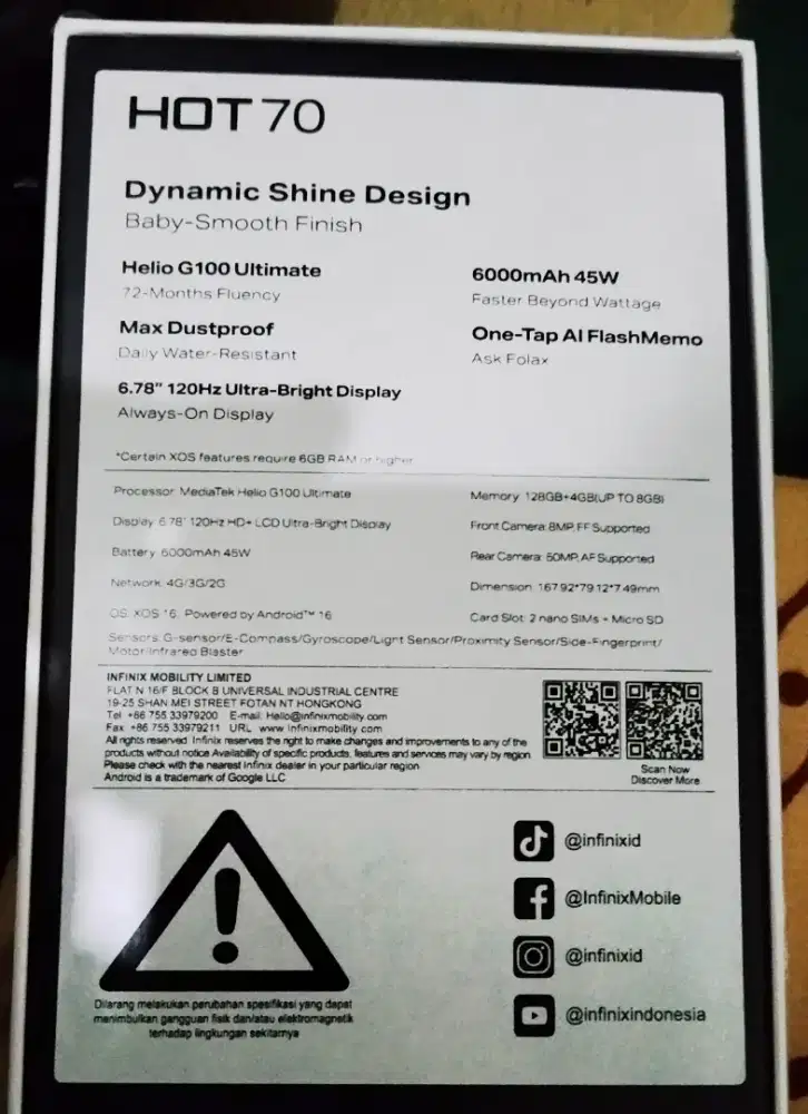 Infinix hot 70 4+4/128