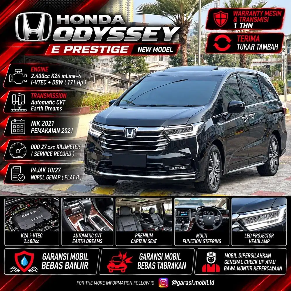 Honda Odyssey E Prestige New Model 2.4 AT 2021 / Odo 27rbu Kilometer