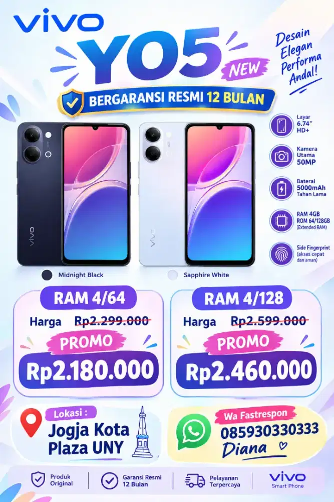 Vivo Y05 New Bergaransi Resmi 12 Bulan