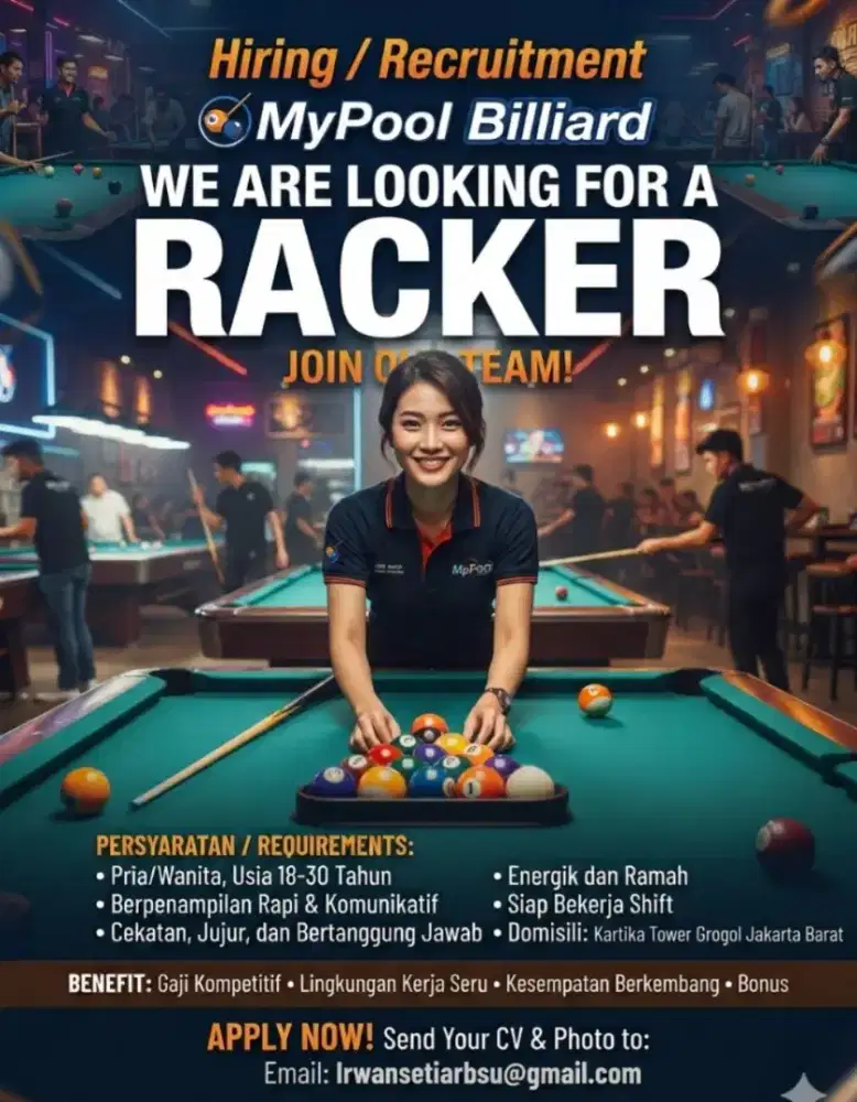 dibutuhkan racker / wasit billiard