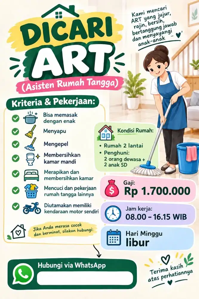 Dicari Asisten Rumah Tangga (ART)