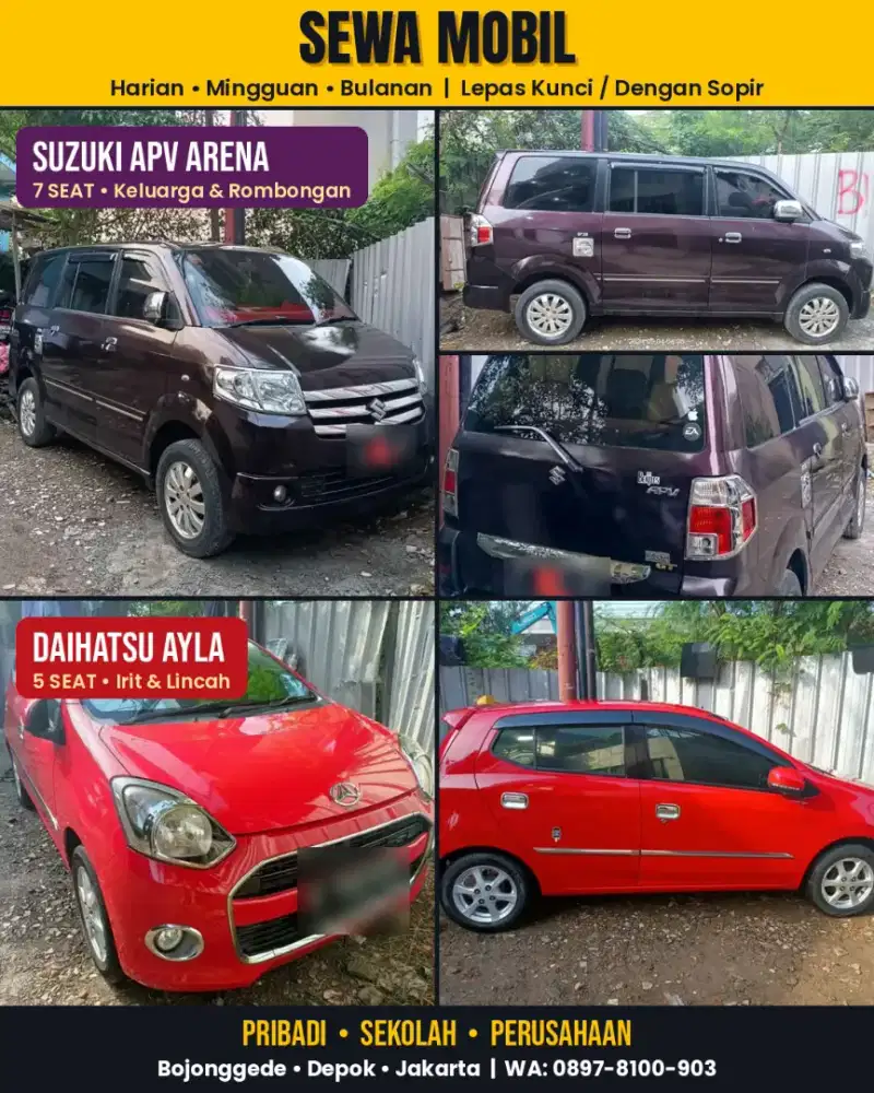 Sewa Mobil APV Arena 7 Seat & Ayla 5 Seat