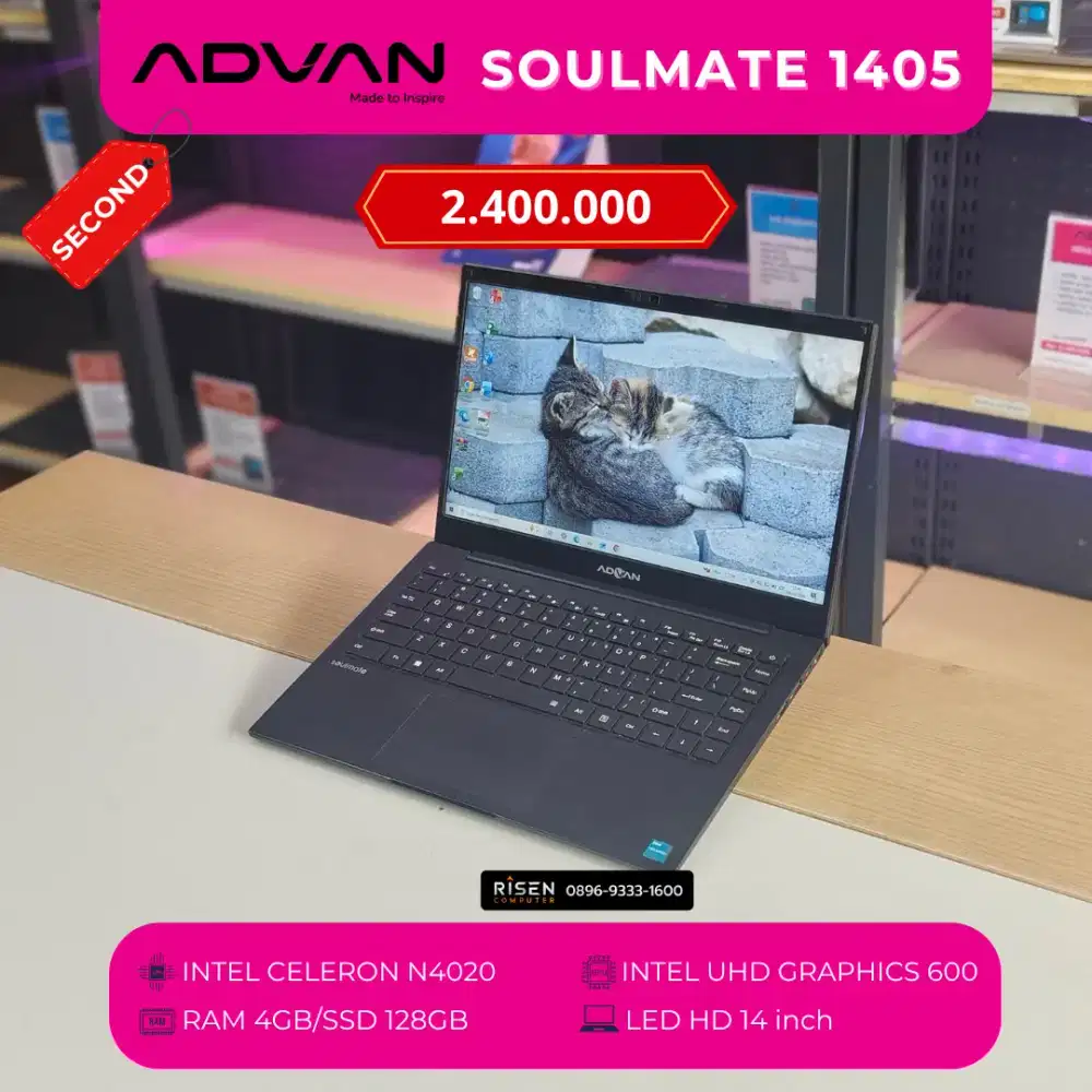 ADVAN SOULMATE 1405 Intel Celeron N4020 RAM 4GB SSD 128GB HD 14Inch