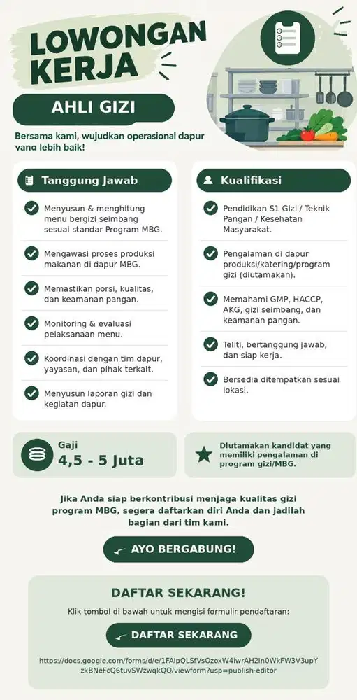 Ahli Gizi Dapur Makan Gizi Gratis