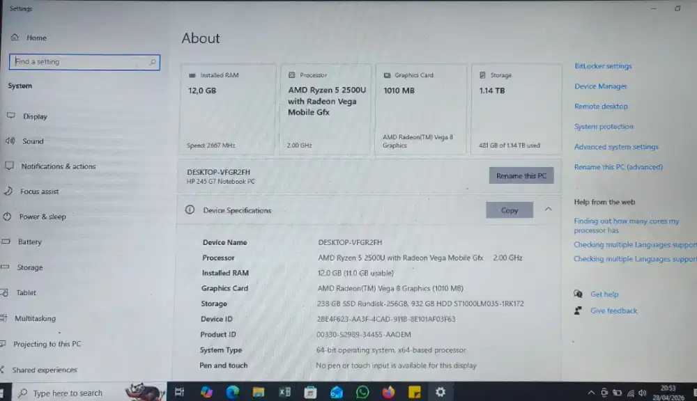Di jual cepat Laptop HP 245 G7 minat chat / DM nego tipis
