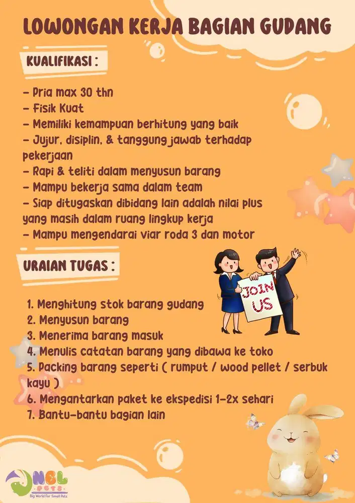 LOWONGAN KERJA – STAFF GUDANG ONEL PETS