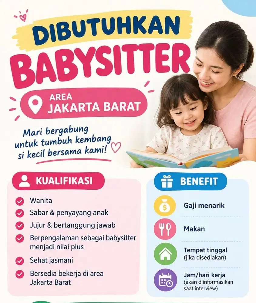 Dibutuhkan 1 Babysitter Jakarta Barat