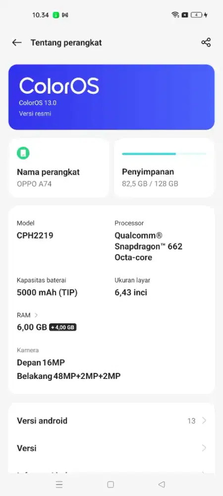 oppo a 74 hp + charger aja