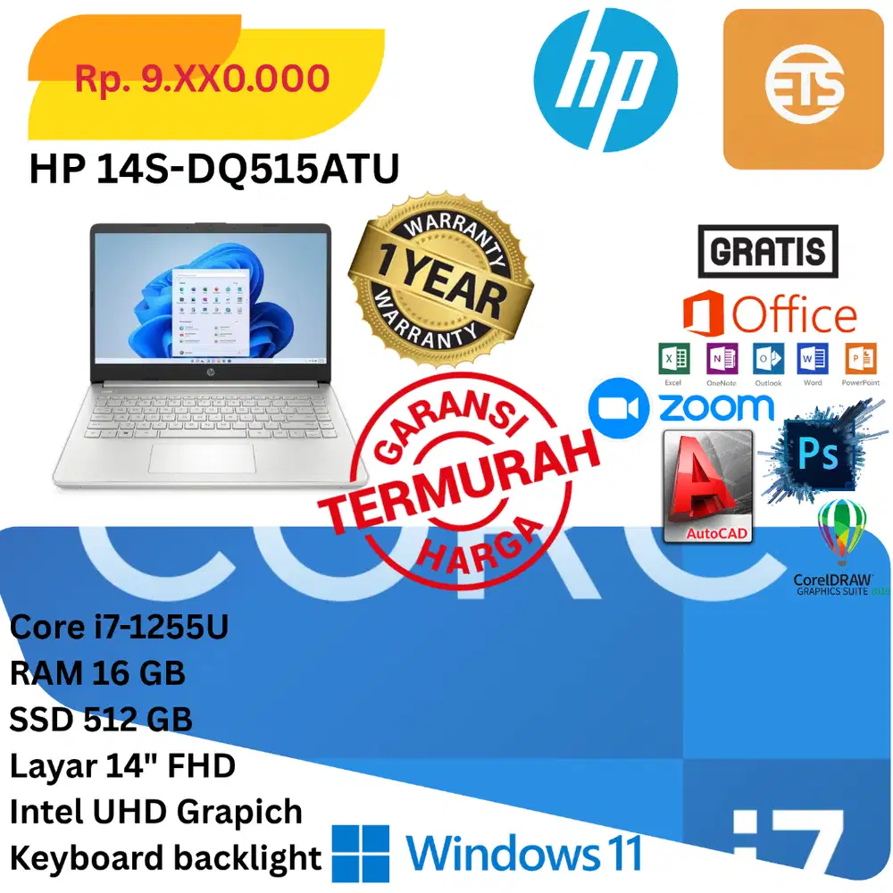 Harga Istimewa!! New HP 14s-DQ515ATU Core i7-1255U Ram 16 Gb SSD 512Gb
