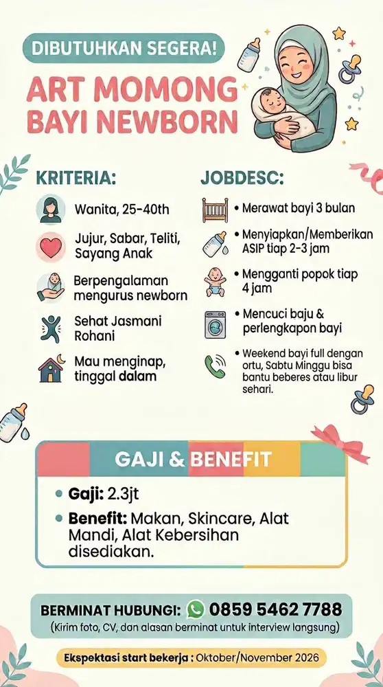 Dibutuhkan segera ART momong bayi reborn