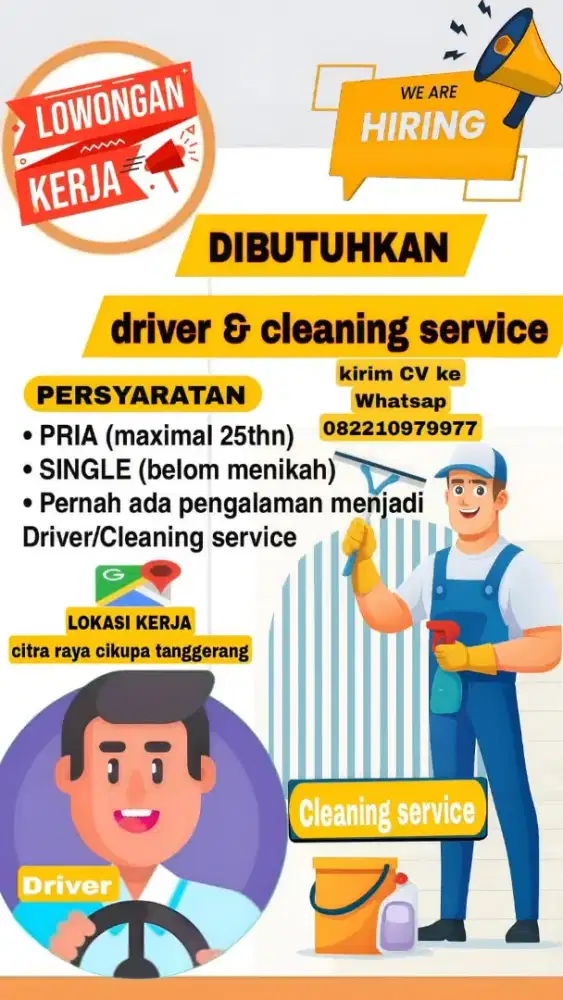 Dicari segera 1 driver dan 2 office boy atau cleaning service