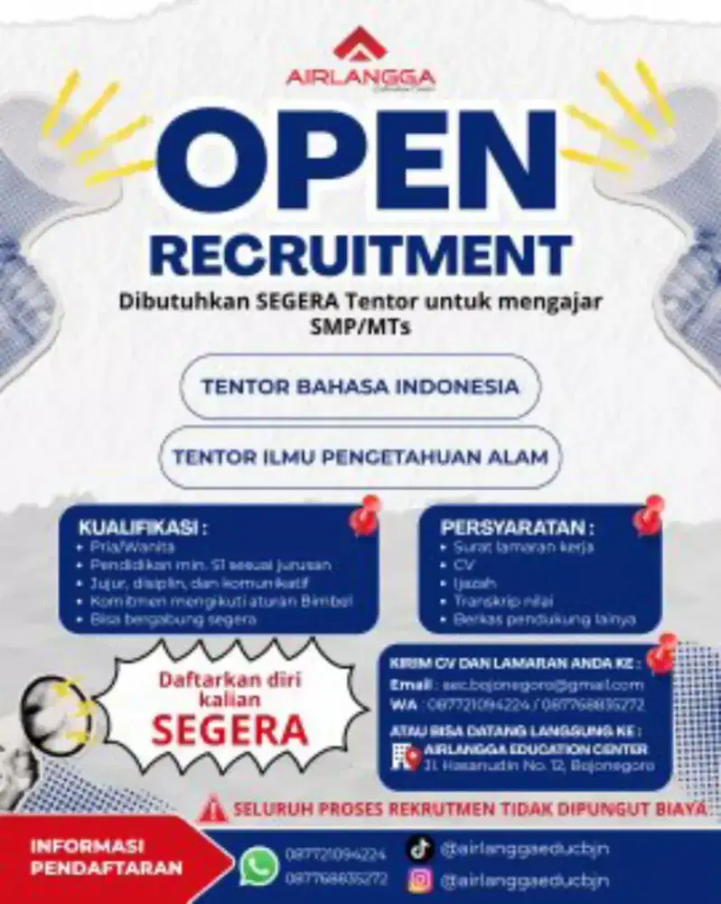 Mencari Tentor (Bahasa Indonesia dan IPA) untuk SMP/Mts