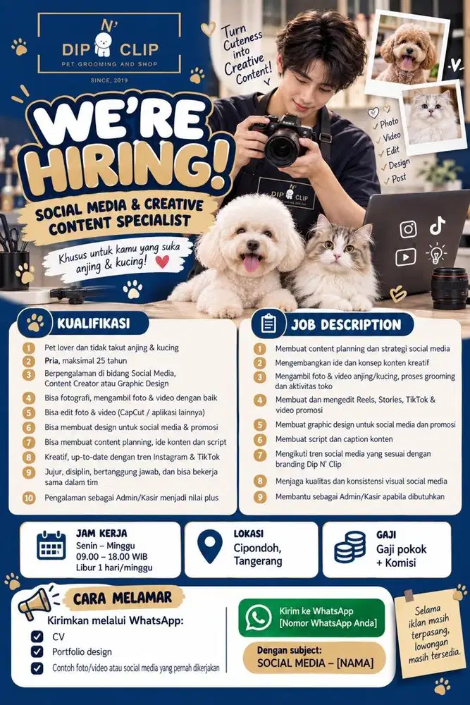 Lowongan Social Media / Content Creator / Graphic Designer – Pet Shop