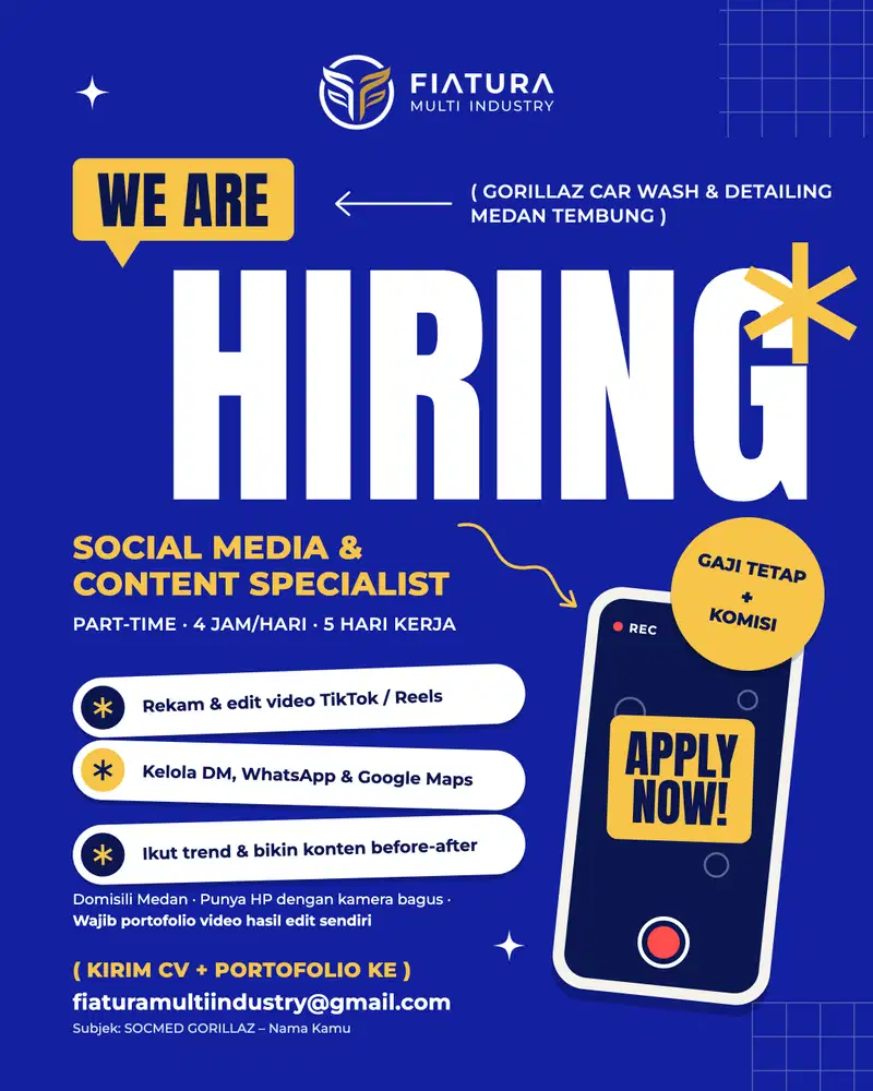Lowongan Social Media Specialist TikTok/IG Part-Time – Medan Tembung