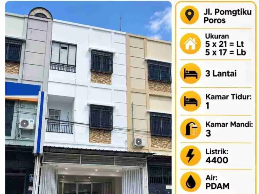 Dijual Ruko 3 lantai Jl. Pongtiku Makassar