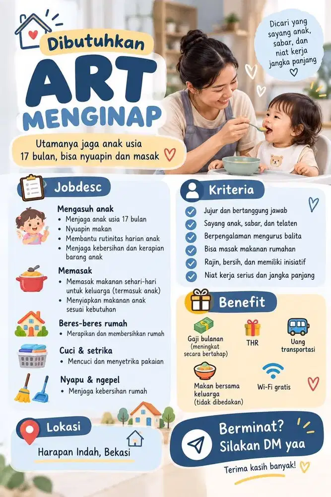 ART yang sayang anak, jujur, telaten, dan niat bekerja jangka panjang