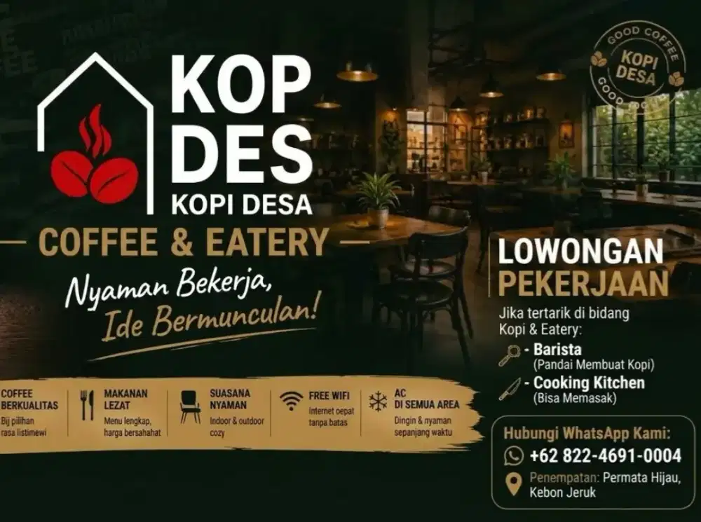 DICARI BARISTA DAN BISA COOKING