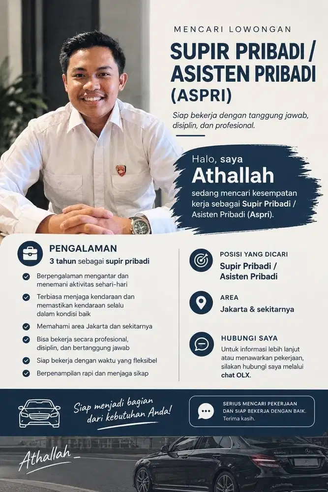 sedang mencari pekerjaan supir pribadi / ADC