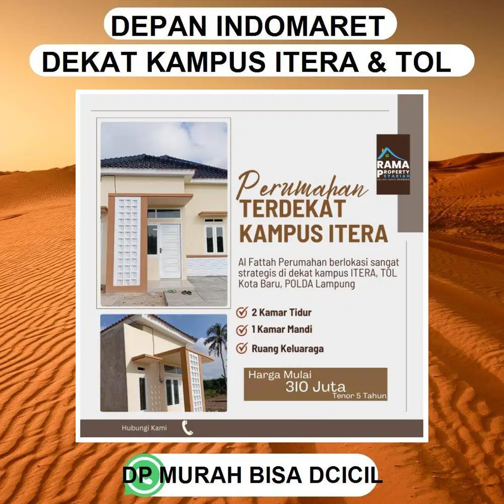 RUMAH cluster & KAVLING RUKO depan indomaret kampus itera