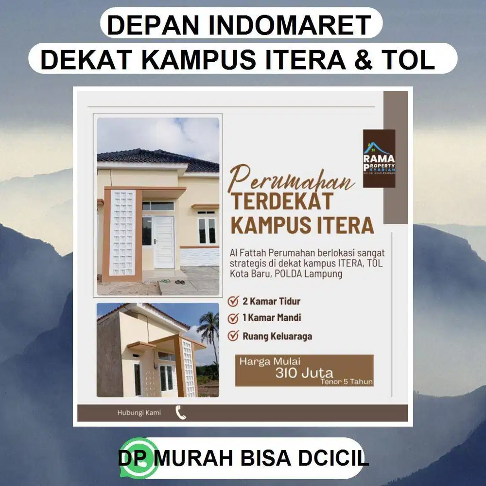 RUMAH cluster & KAVLING RUKO depan indomaret kampus itera