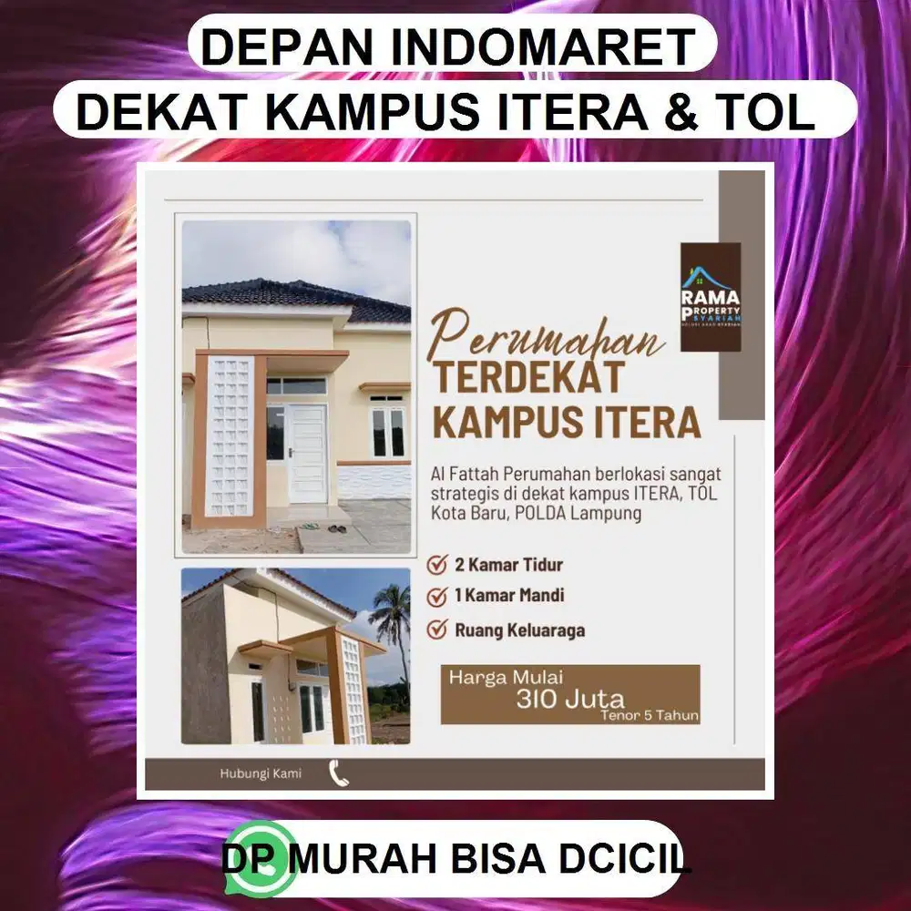 RUMAH cluster & KAVLING RUKO MURAH depan indomaret kampus itera