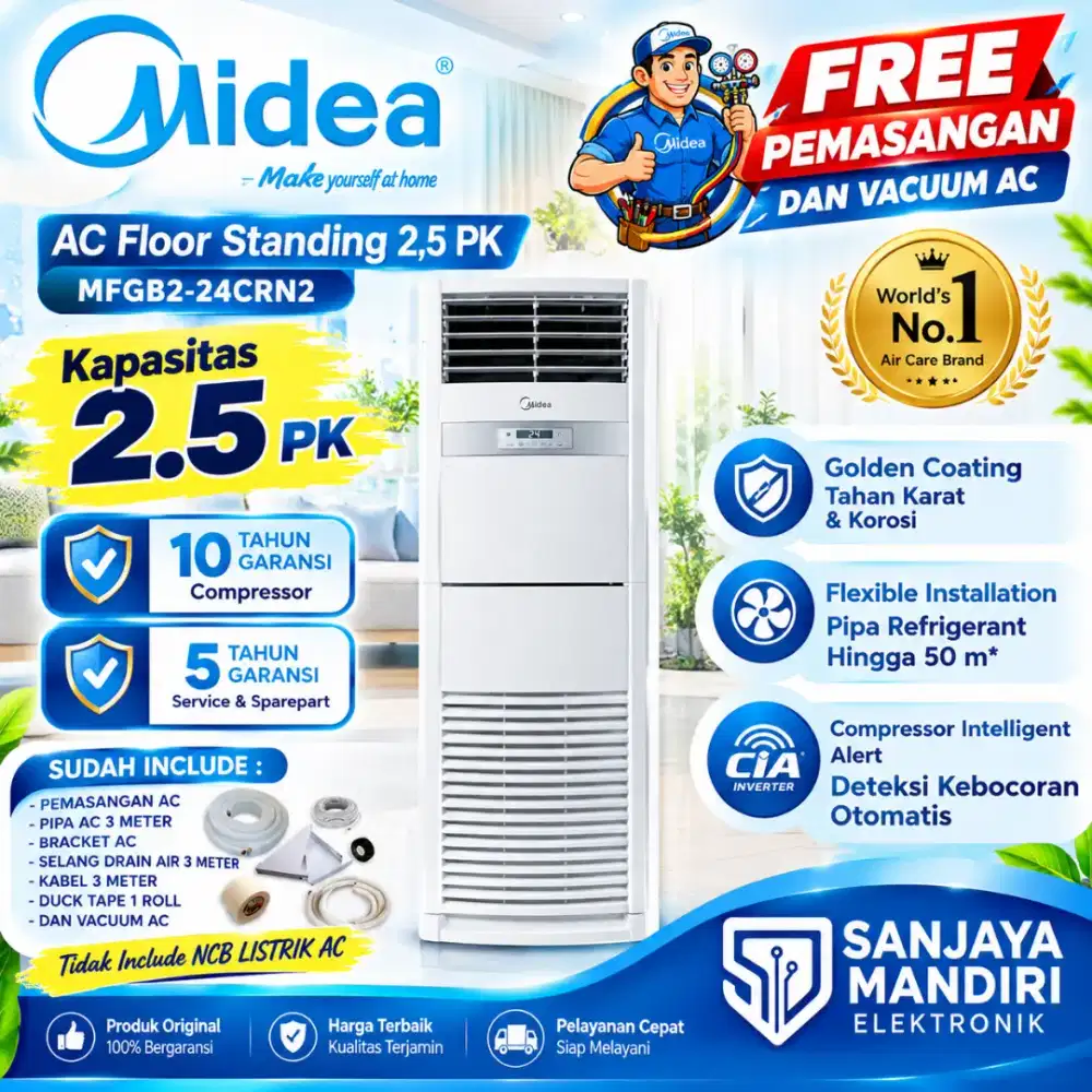 FREE PASANG! MIDEA AC FLOOR Standing 2.5 PK MFGB2-24CRN2 CIA Air R32