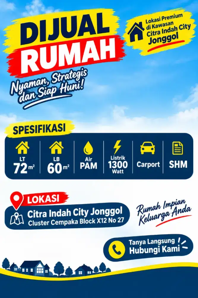 Rumah Citra Indah Jonggol LT 72/LB 60 – SHM, Pemilik Langsung
