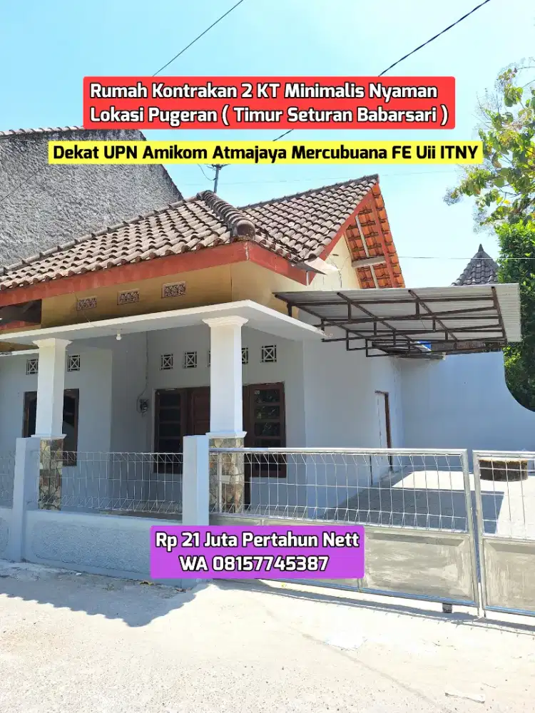 KONTRAKAN 2 KT MURAH DEKAT SETURAN UPN BABARSARI ATMAJAYA 21JUTA NETT