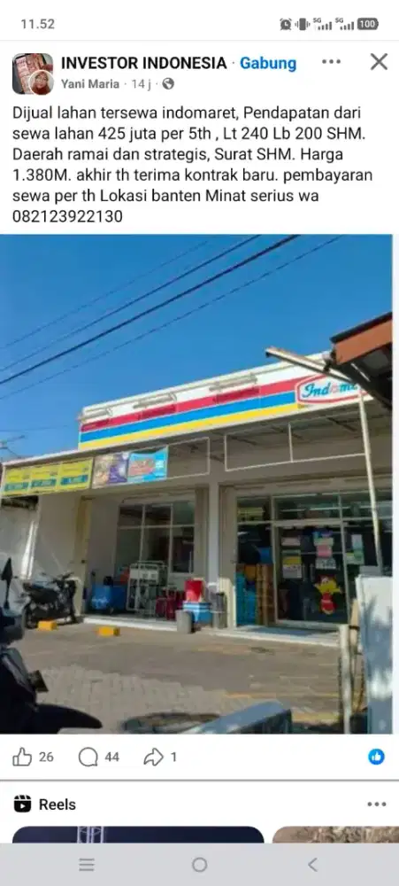 Dijual cepat  Indomaret reguler