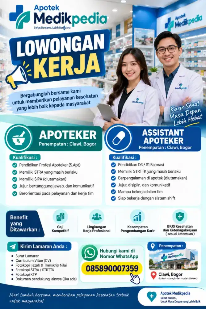Dibutuhkan Apoteker dan Assisten Apoteker