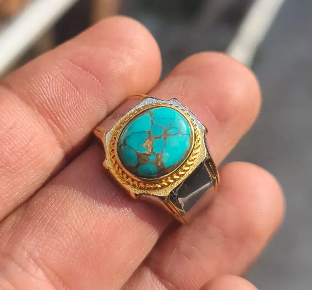 Cincin pirus persia natural ceplok kuro serat emas segerrr